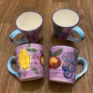 Vintage Set Lot Of 4 Totally Today Painted Coffee Mug Mugs Cup Fruit Medley 4”H